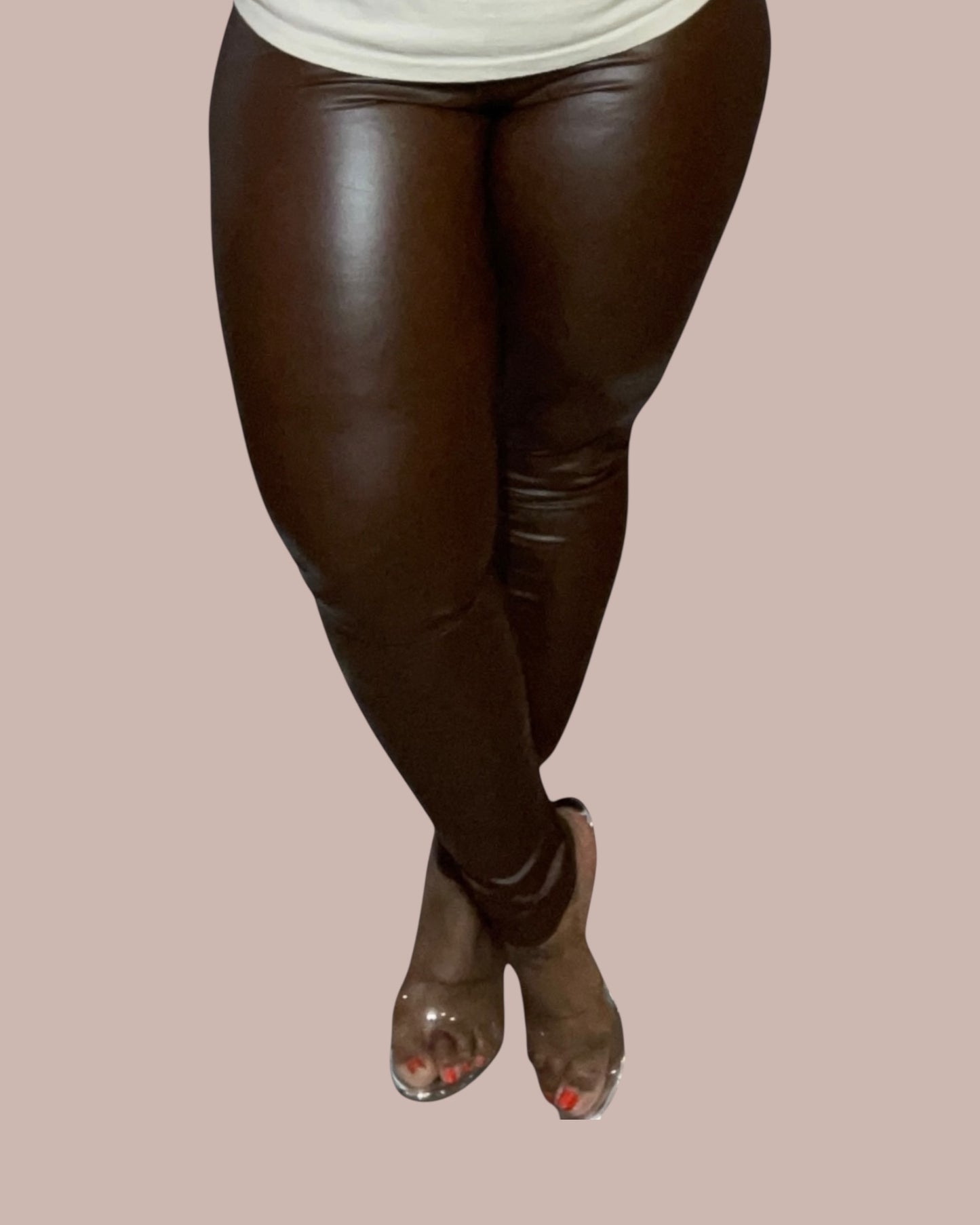 FAUX LEATHER LEGGINGS (BROWN)