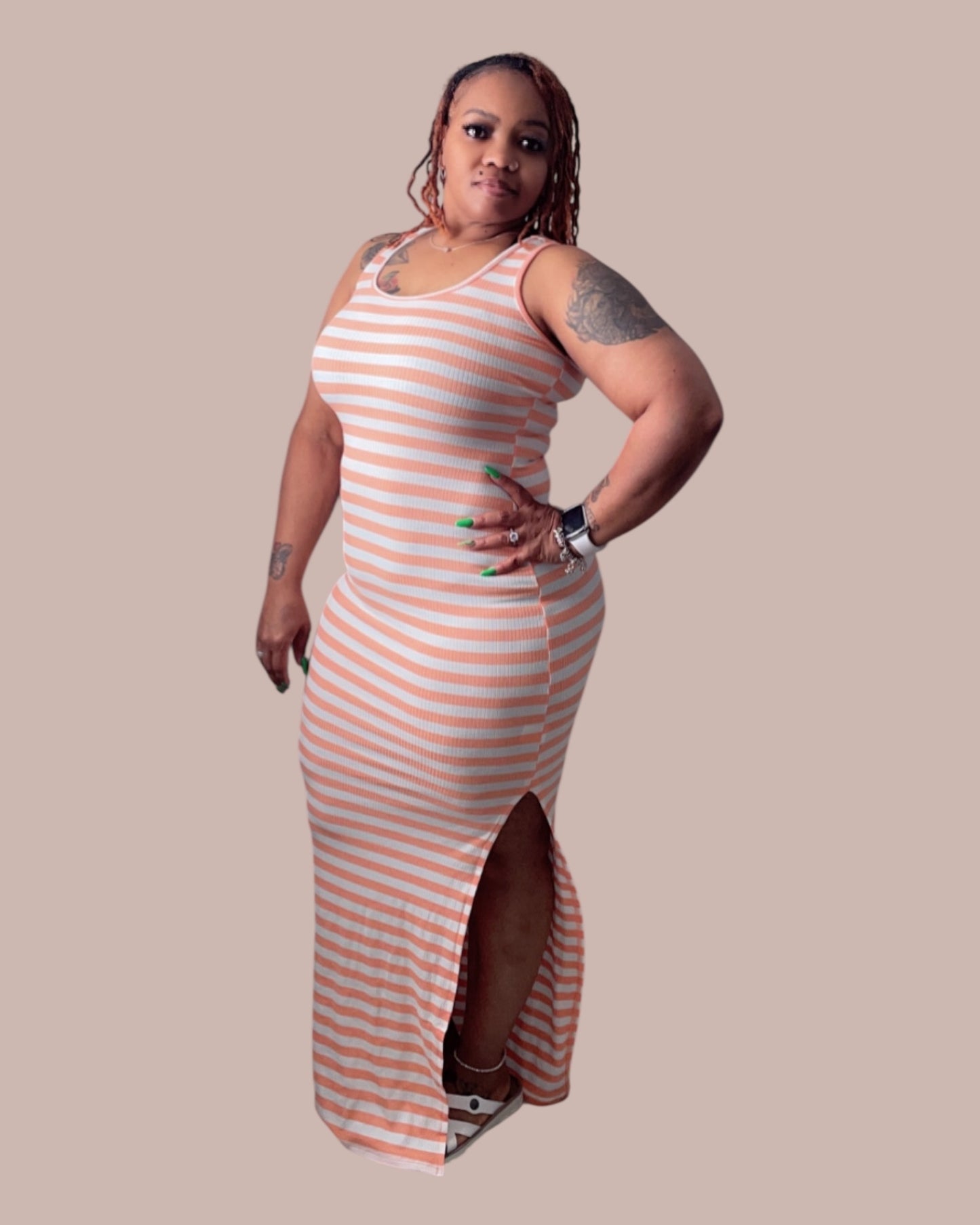 STRIPED MAXI DRESS (ORANGE)