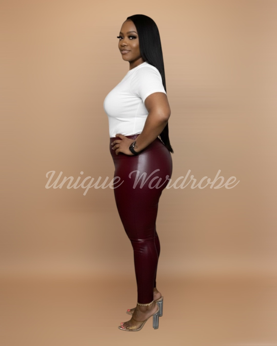 FAUX LEATHER LEGGINGS (BURGUNDY)