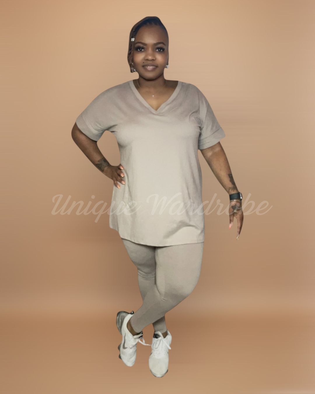 COMFY BRUNCH V-NECK SET(ASH MOCHA)