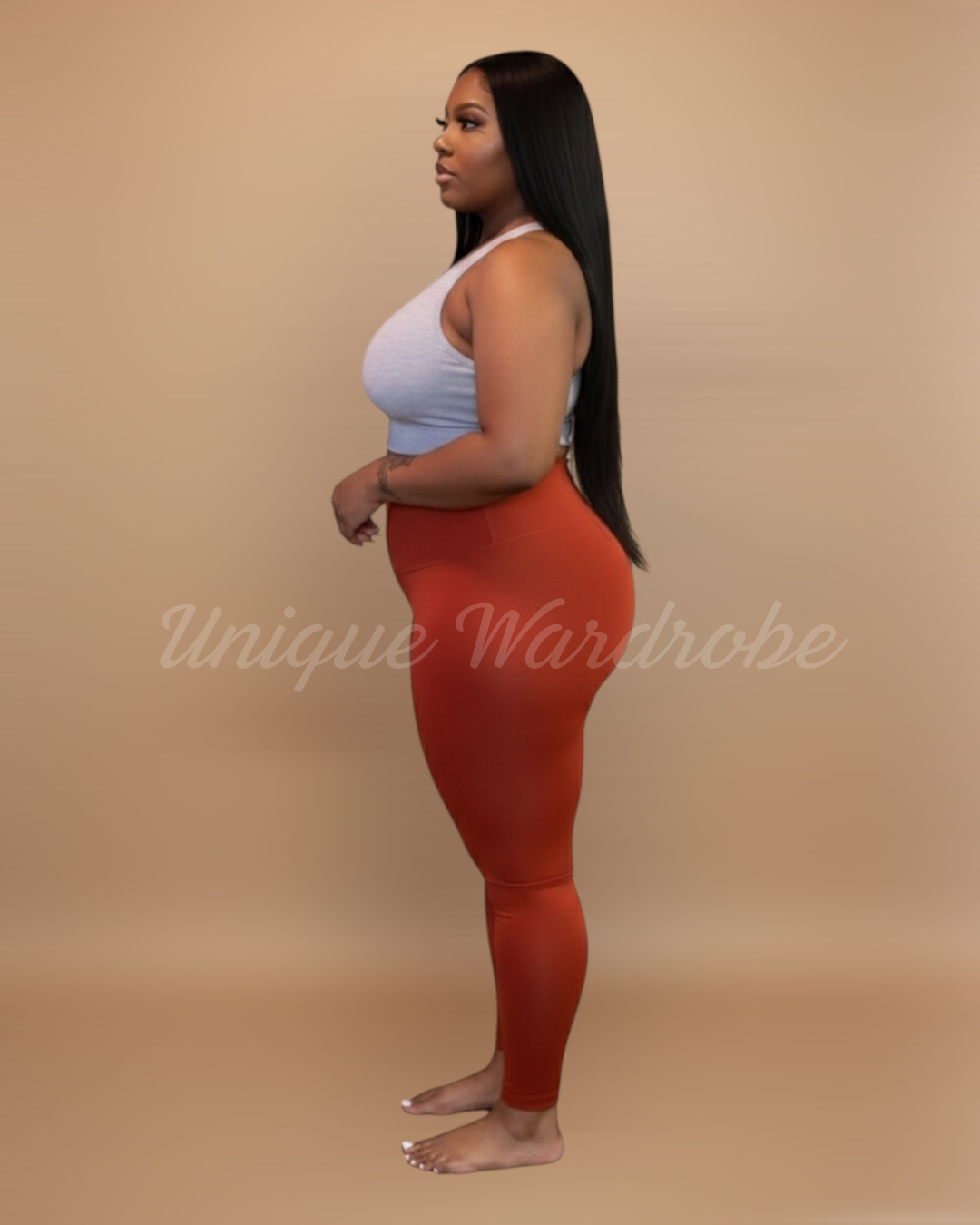 FLEECE HIGH WAISTED LEGGINGS (RUST)