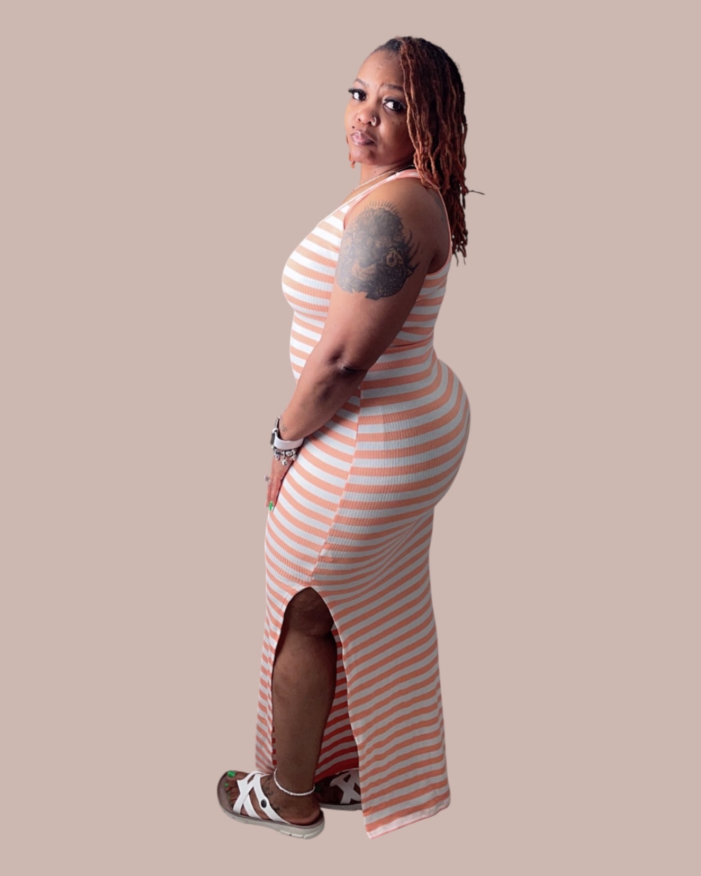 STRIPED MAXI DRESS (ORANGE)