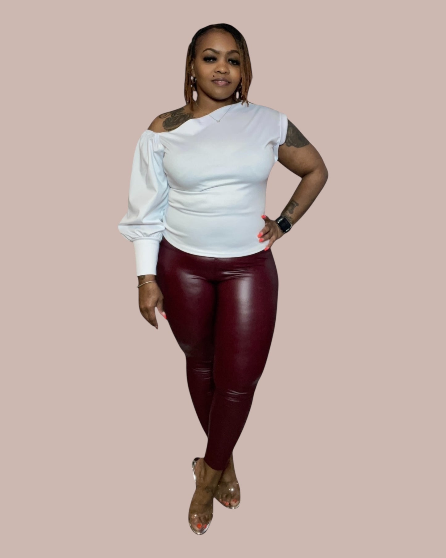 FAUX LEATHER LEGGINGS (BURGUNDY)