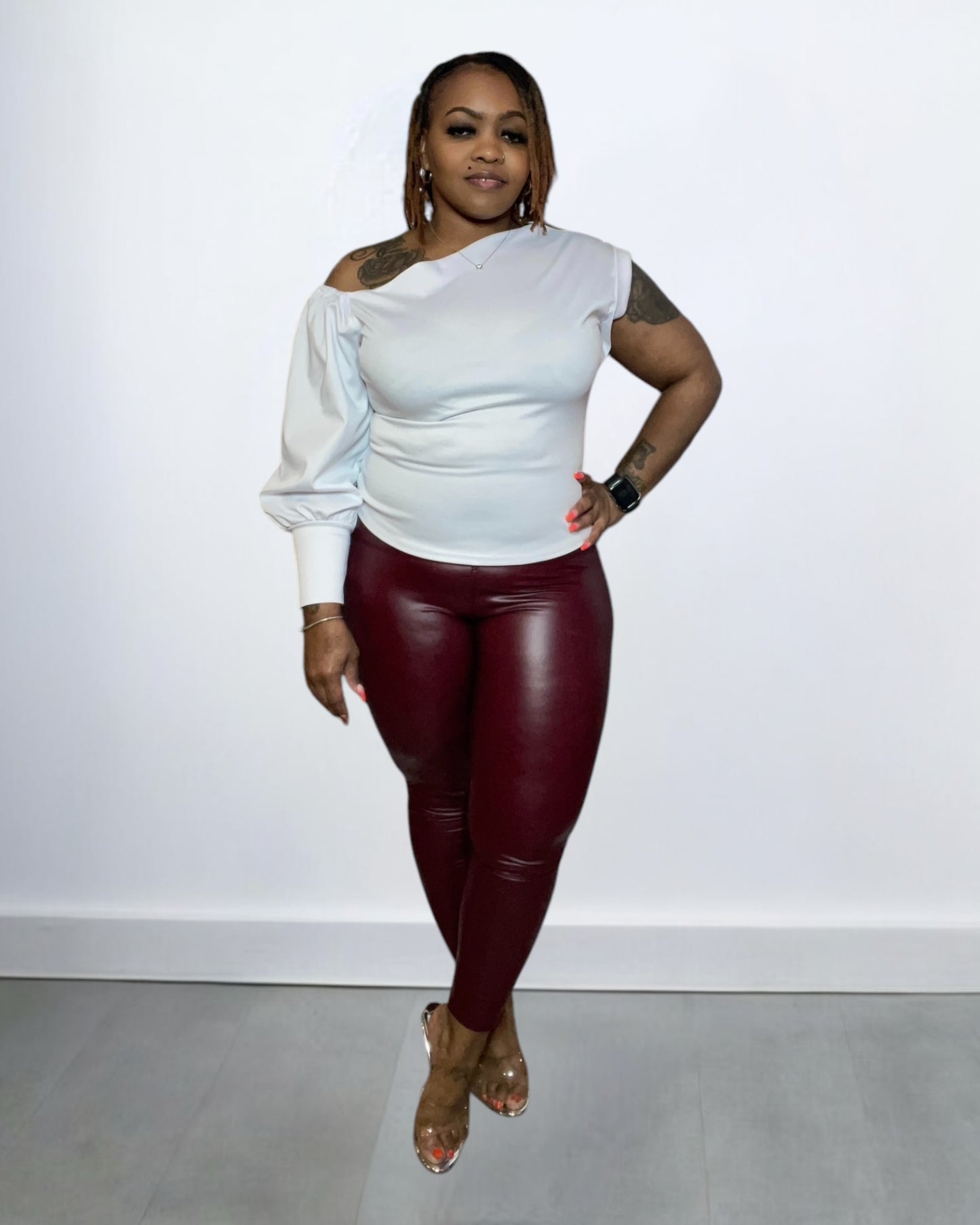FAUX LEATHER LEGGINGS (BURGUNDY)