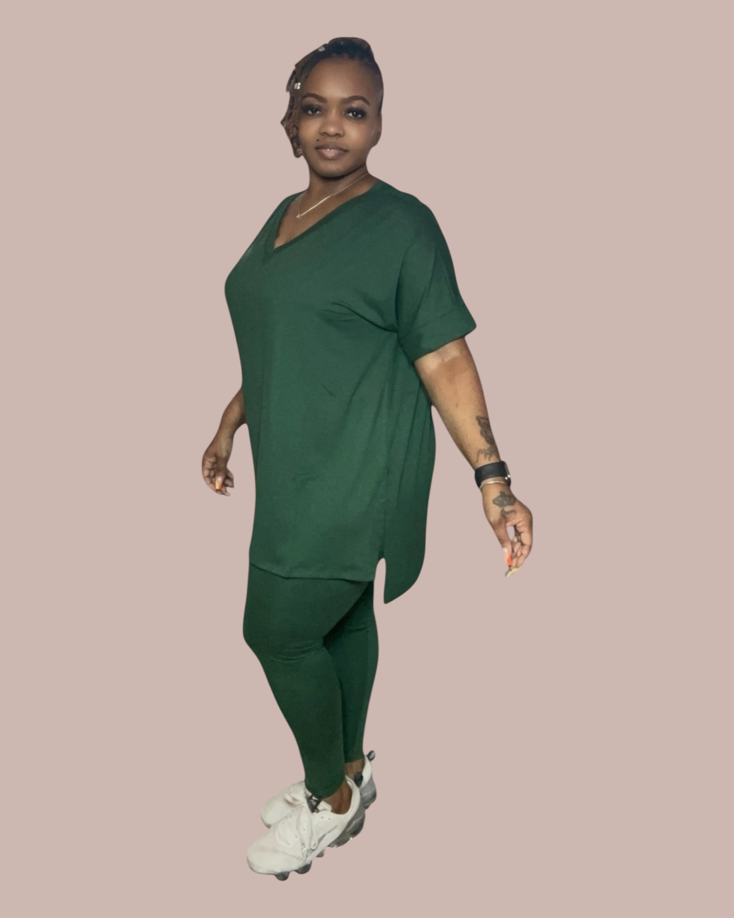 COMFY BRUNCH V-NECK SET(DK GREEN)