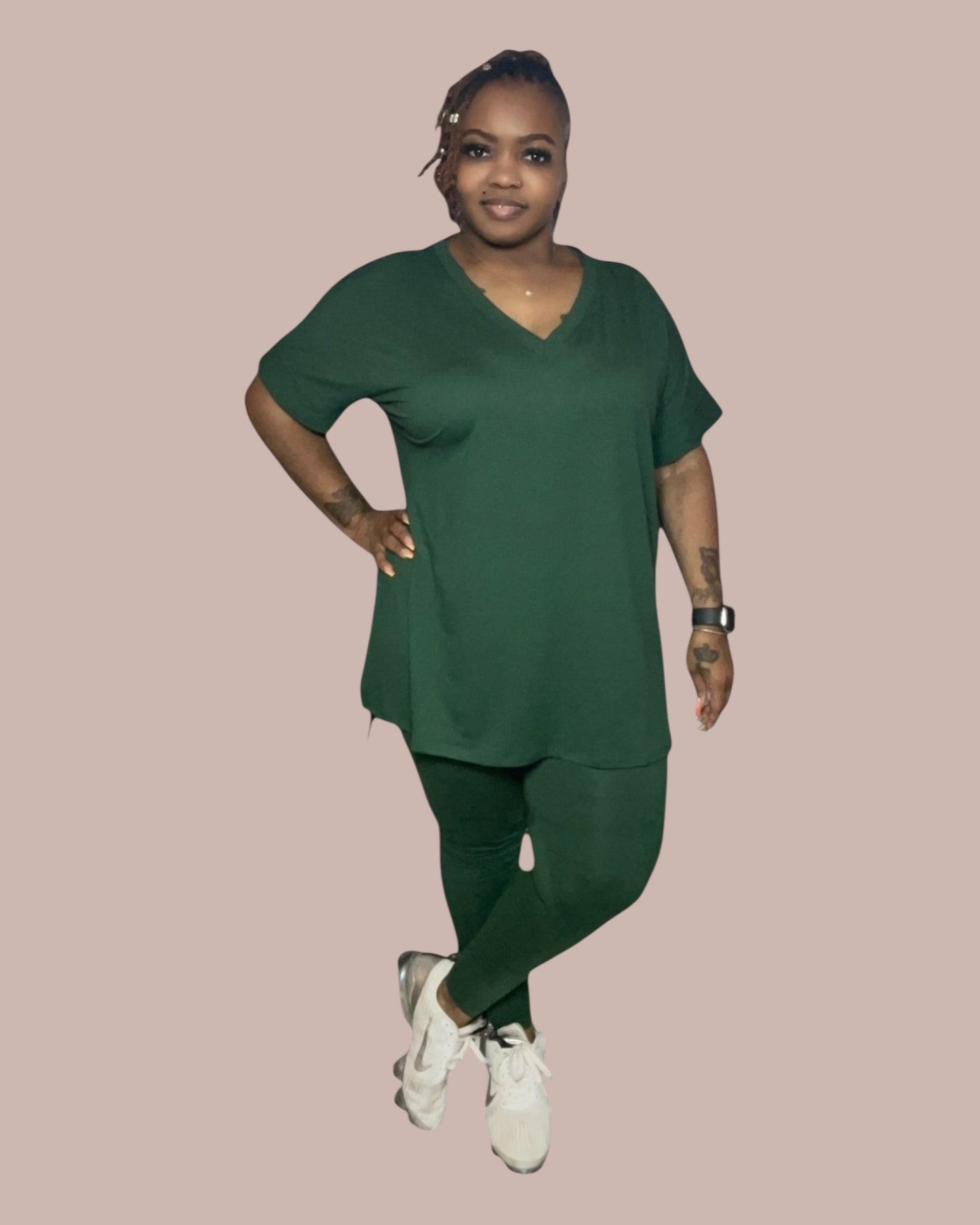 COMFY BRUNCH V-NECK SET(DK GREEN)