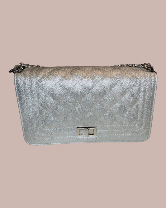 STITCHED CROSSBODY HANDBAG (SILVER)