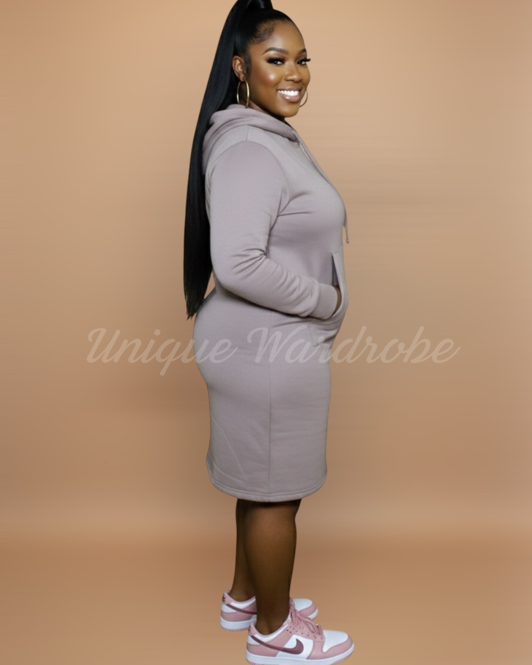 FLEECE HOODIE DRESS (MOCHA)