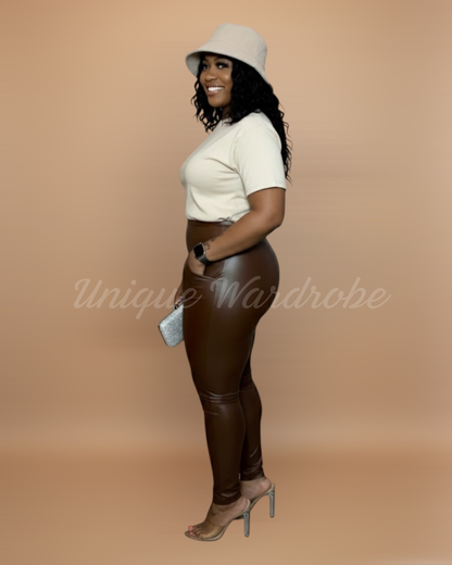 FAUX LEATHER LEGGINGS (BROWN)