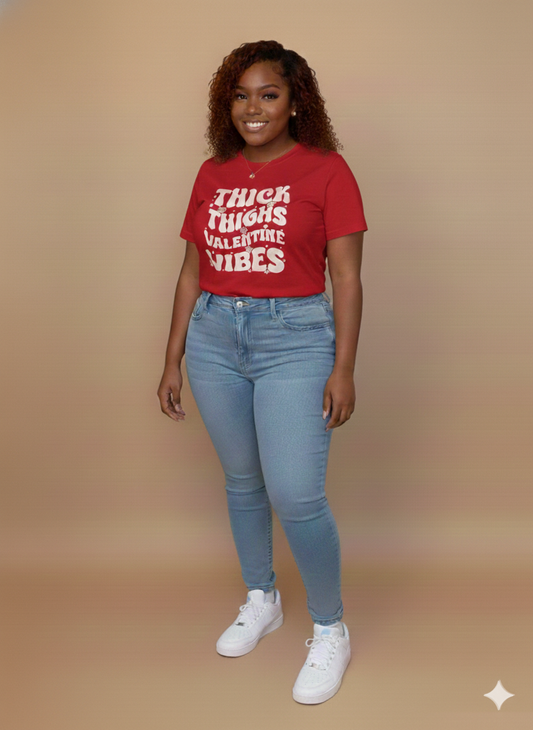 THICK THIGHS VALENTINE VIBES GRAPHIC TEE (RED)
