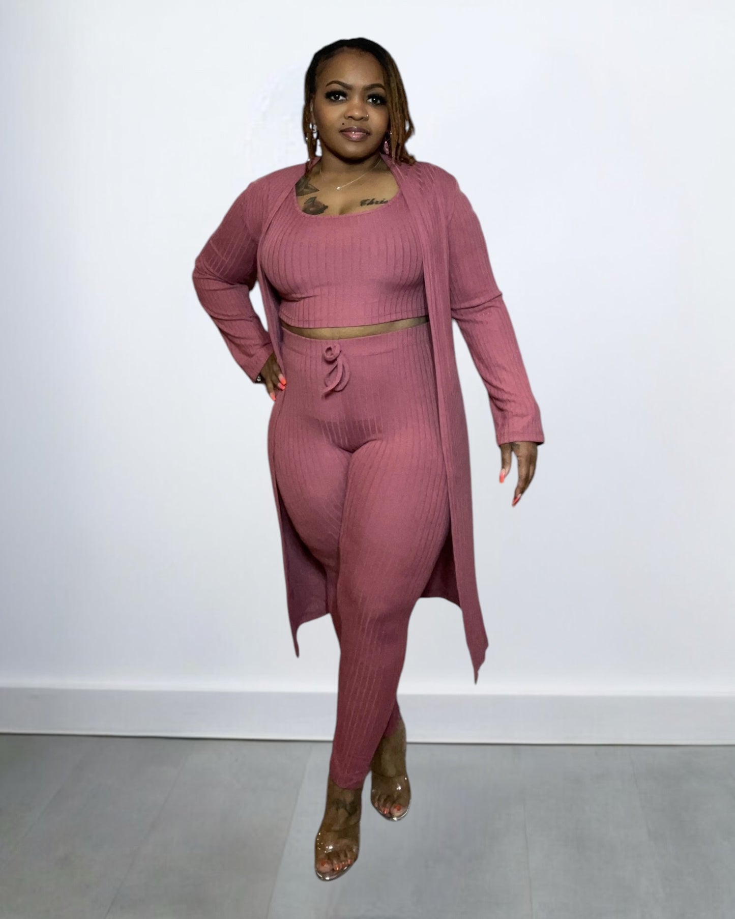 3 PIECE CARDIGAN SET (MAUVE)
