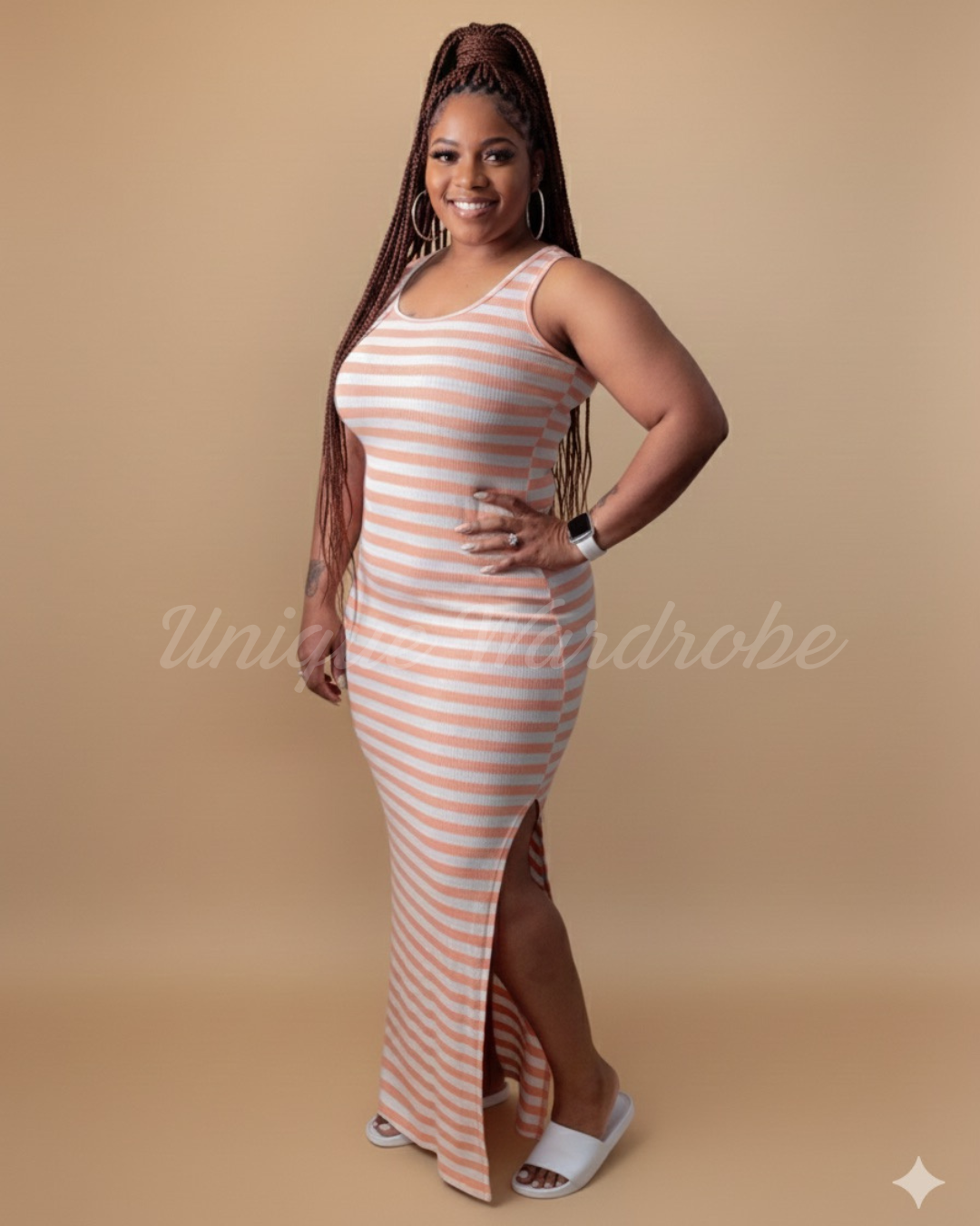 STRIPED MAXI DRESS (ORANGE)