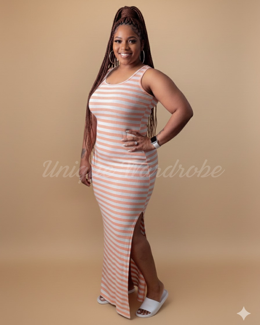 STRIPED MAXI DRESS (ORANGE)