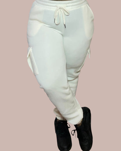 FLEECE CARGO JOGGERS (CREAM)