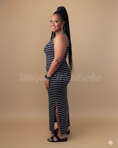 STRIPED MAXI DRESS (BLACK)