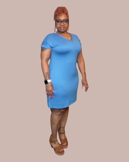 SIMPLE T-SHIRT DRESS (IBIZA BLUE)