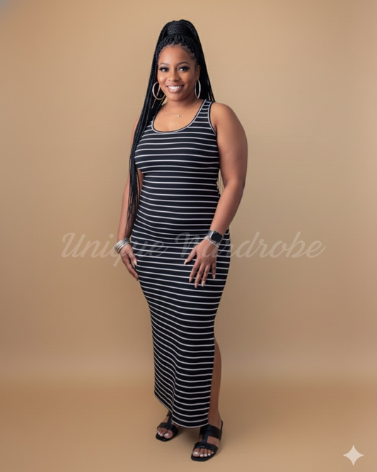 STRIPED MAXI DRESS (BLACK)