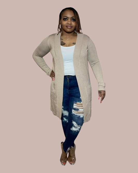 OPEN FRONT CARDIGAN (KHAKI)