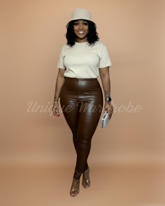 FAUX LEATHER LEGGINGS (BROWN)