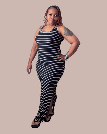 STRIPED MAXI DRESS (BLACK)