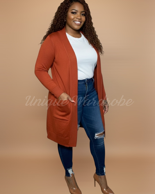 OPEN FRONT CARDIGAN (RUST)