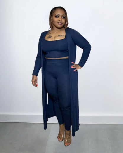 3 PIECE CARDIGAN SET (NAVY)