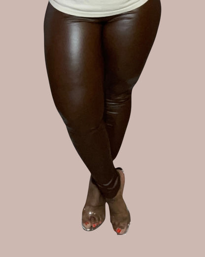 FAUX LEATHER LEGGINGS (BROWN)