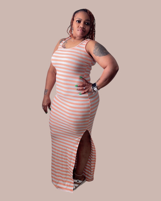 STRIPED MAXI DRESS (ORANGE)