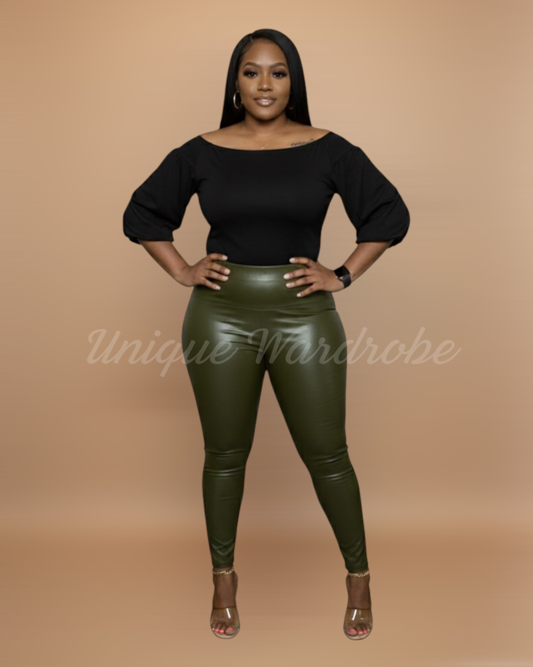 FAUX LEATHER LEGGINGS (OLIVE)