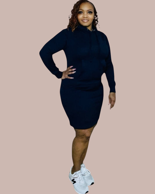 FLEECE HOODIE DRESS (NAVY)