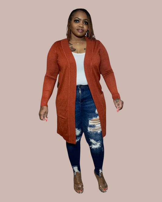 OPEN FRONT CARDIGAN (RUST)