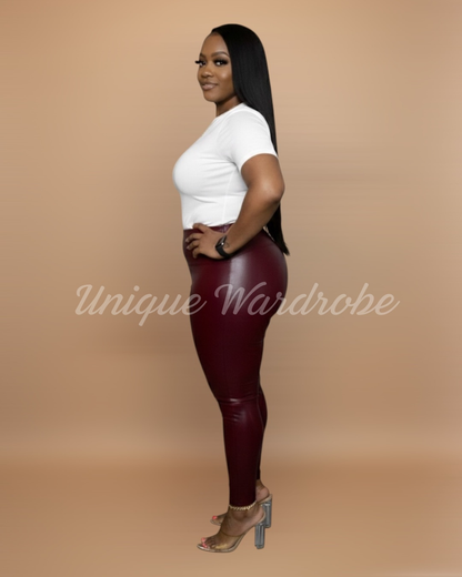 FAUX LEATHER LEGGINGS (BURGUNDY)