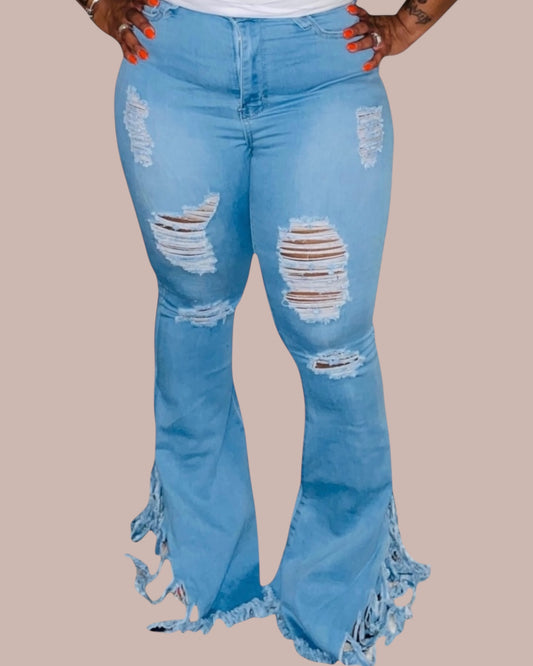 SHREDDED BELLS (LIGHT DENIM)
