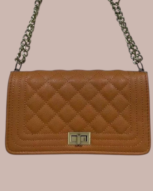 STITCHED CROSSBODY HANDBAG (TAN)