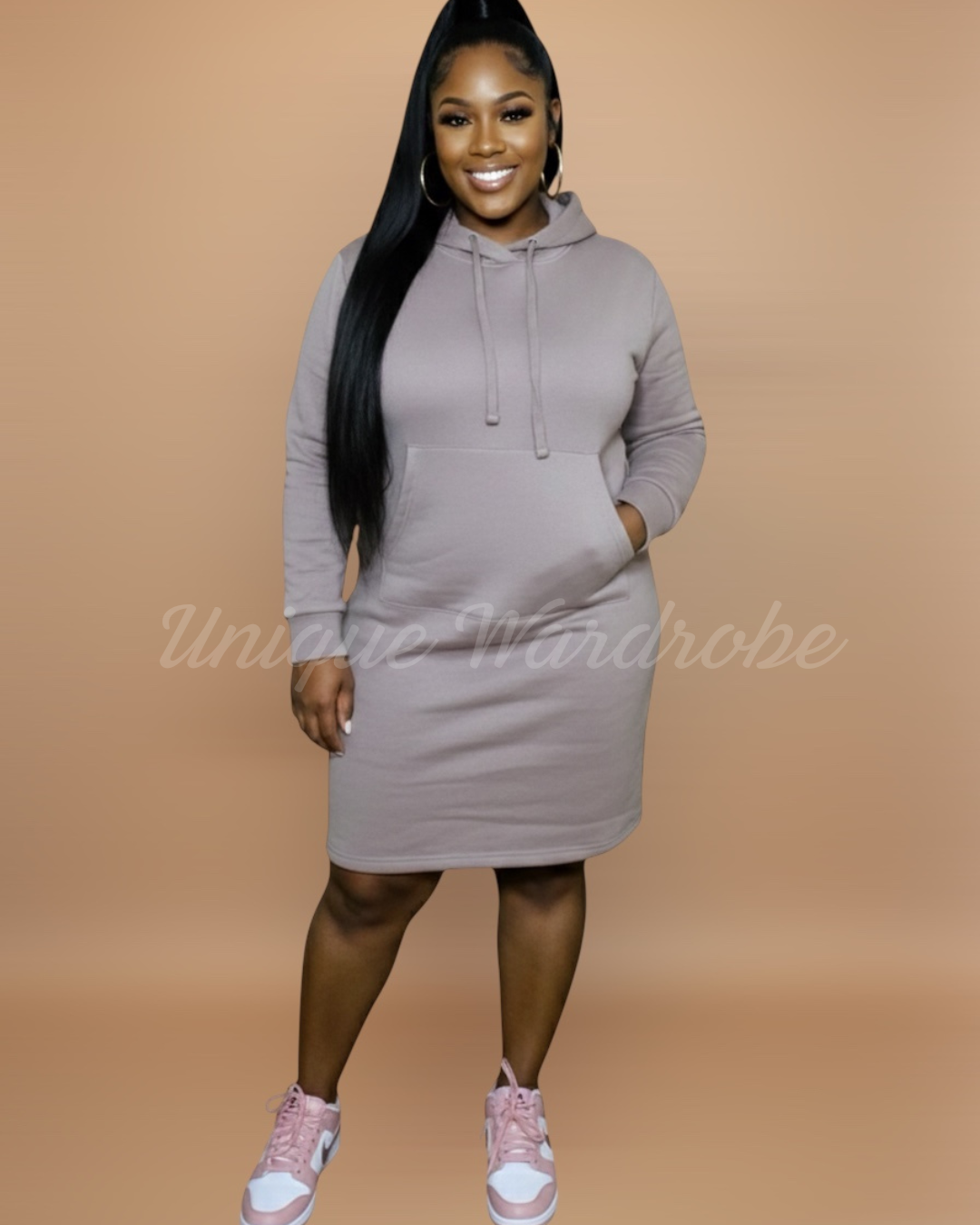 FLEECE HOODIE DRESS (MOCHA)