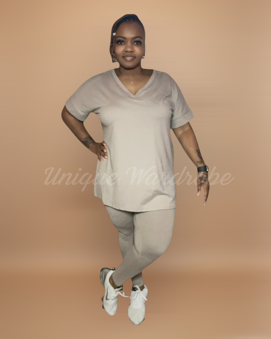 COMFY BRUNCH V-NECK SET(ASH MOCHA)