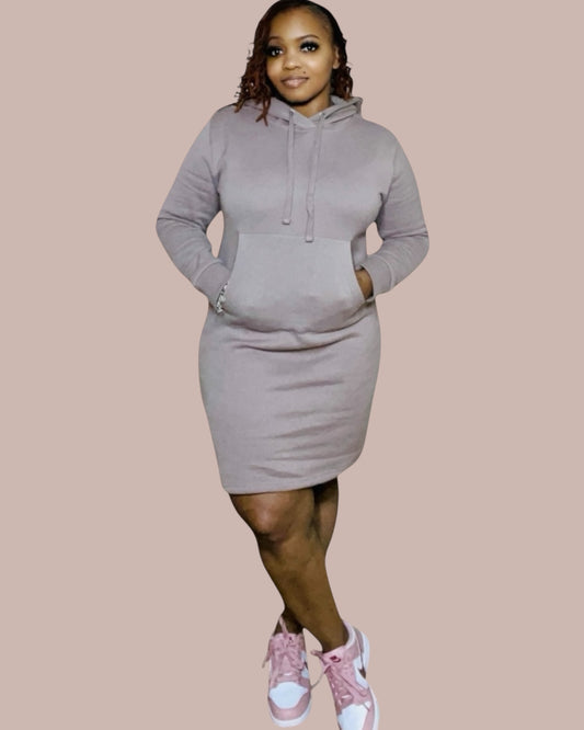 FLEECE HOODIE DRESS (MOCHA)