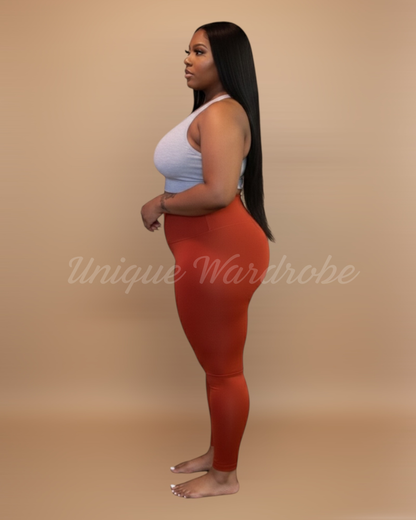 FLEECE HIGH WAISTED LEGGINGS (RUST)