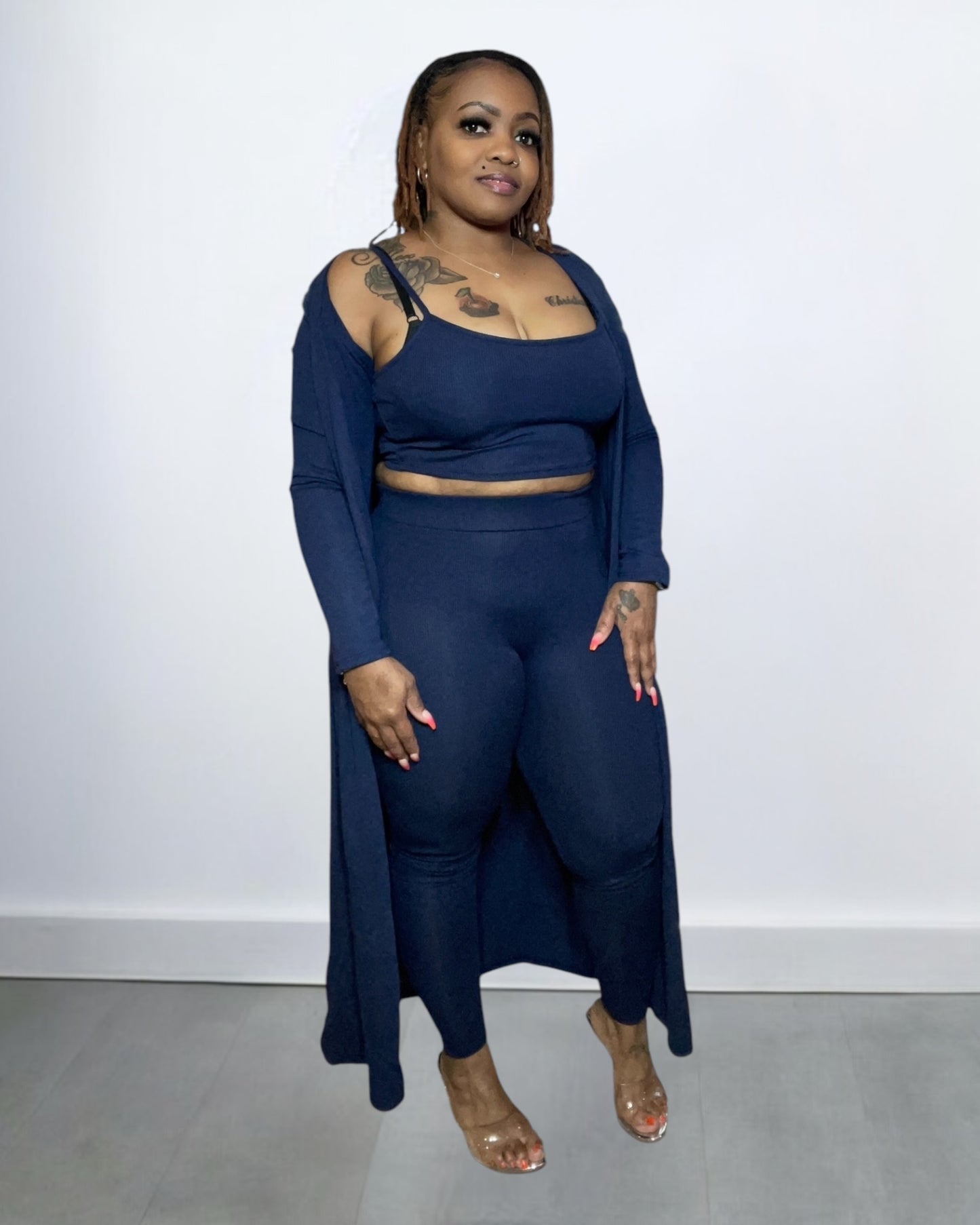 3 PIECE CARDIGAN SET (NAVY)