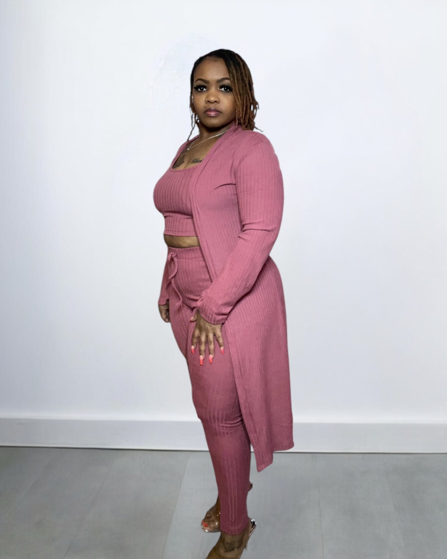 3 PIECE CARDIGAN SET (MAUVE)