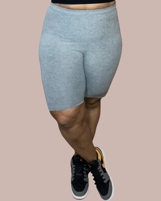 RIBBED BIKER SHORTS (GRAY)