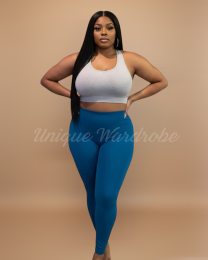 FLEECE HIGH WAISTED LEGGINGS (TEAL)