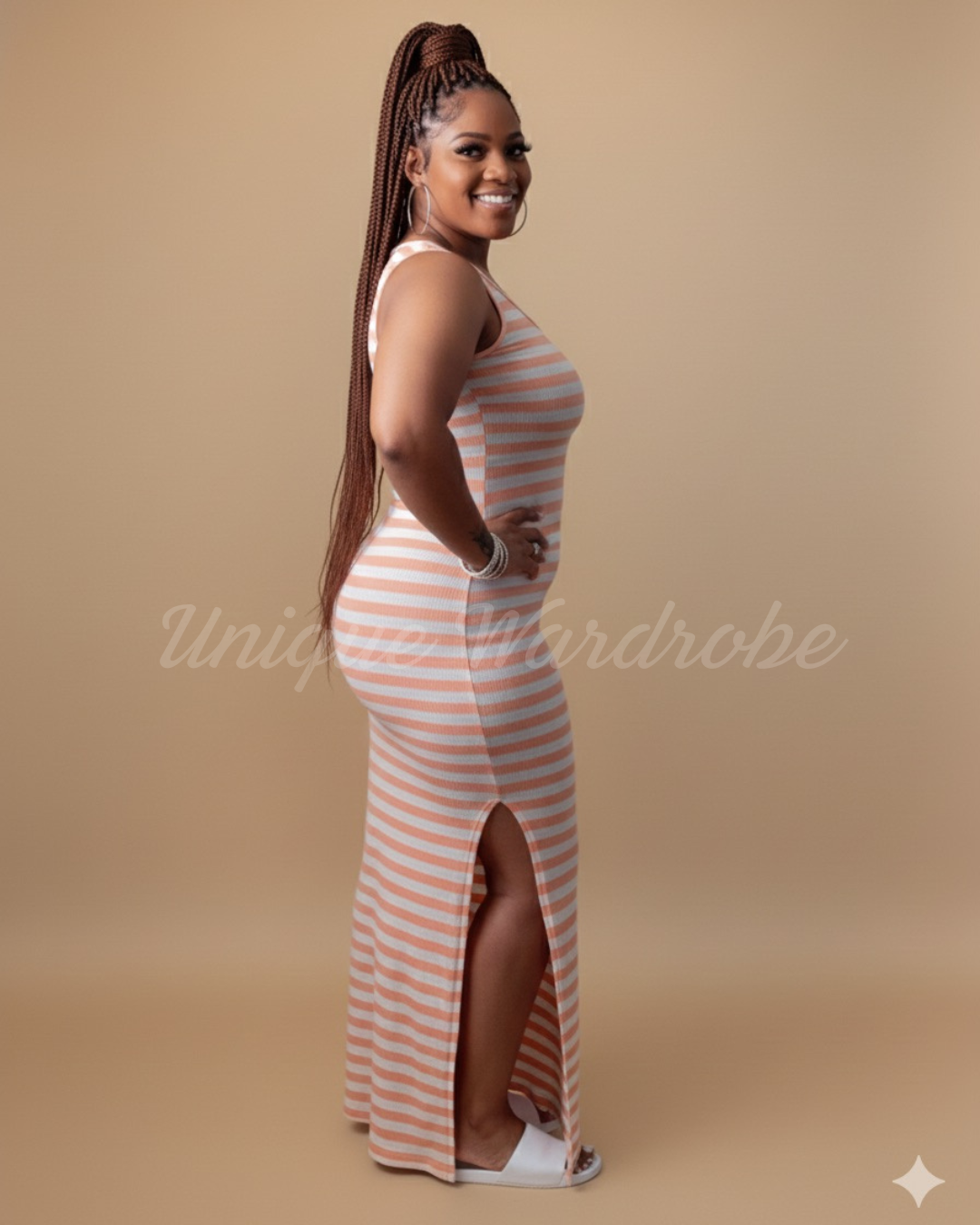 STRIPED MAXI DRESS (ORANGE)