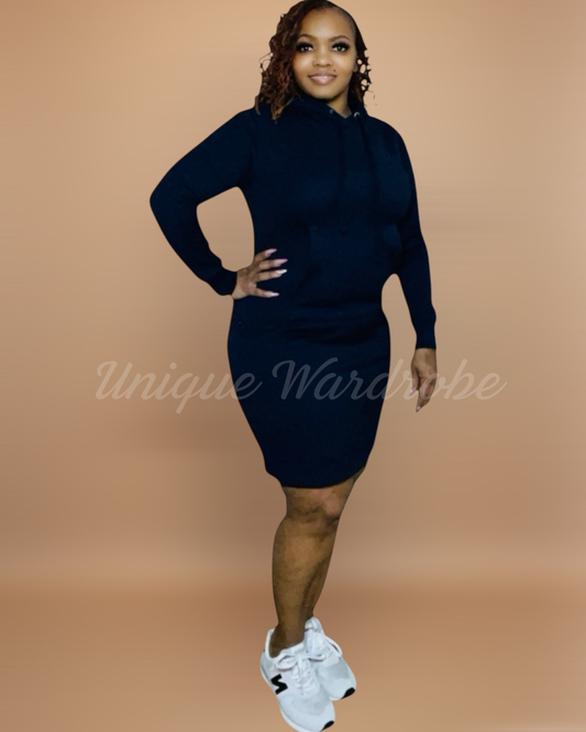 FLEECE HOODIE DRESS (NAVY)