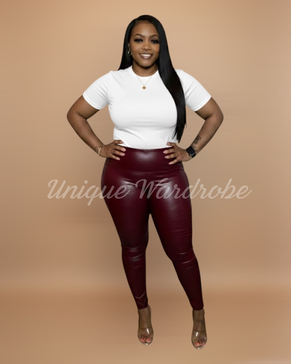 FAUX LEATHER LEGGINGS (BURGUNDY)