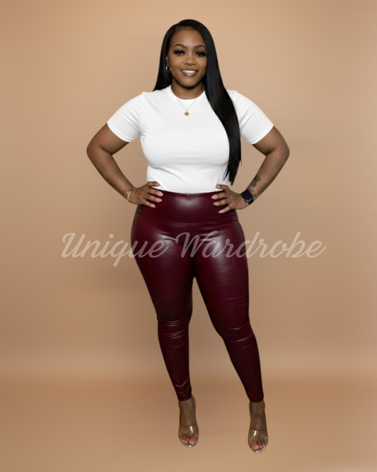 FAUX LEATHER LEGGINGS (BURGUNDY)