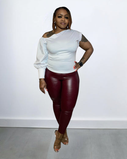 FAUX LEATHER LEGGINGS (BURGUNDY)