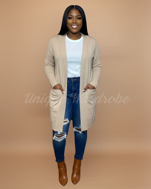 OPEN FRONT CARDIGAN (KHAKI)