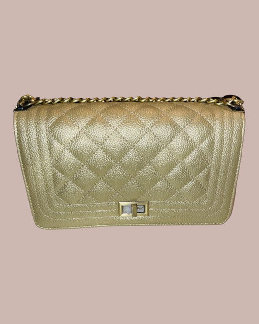 STITCHED CROSSBODY HANDBAG (GOLD)