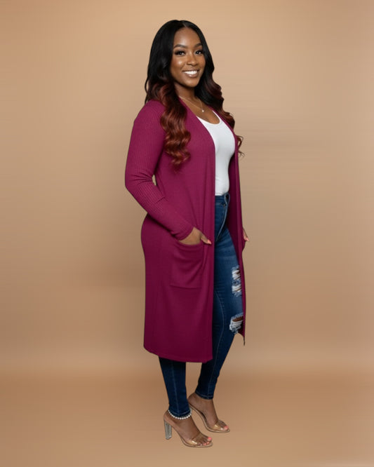 OPEN FRONT CARDIGAN (MAGENTA)